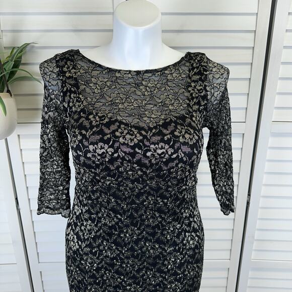 Kiyonna Black Gold Floral Lace Lined Sheath Dress Party Cocktail Plus Size 1X‎ - Picture 2 of 10